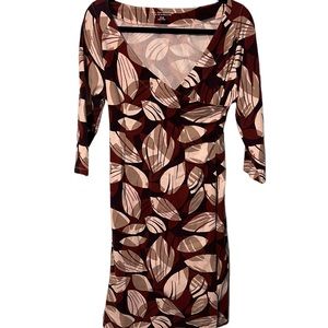 Soft Surroundings Brown Leaf Midi Length Faux Wrap Dress Size Small